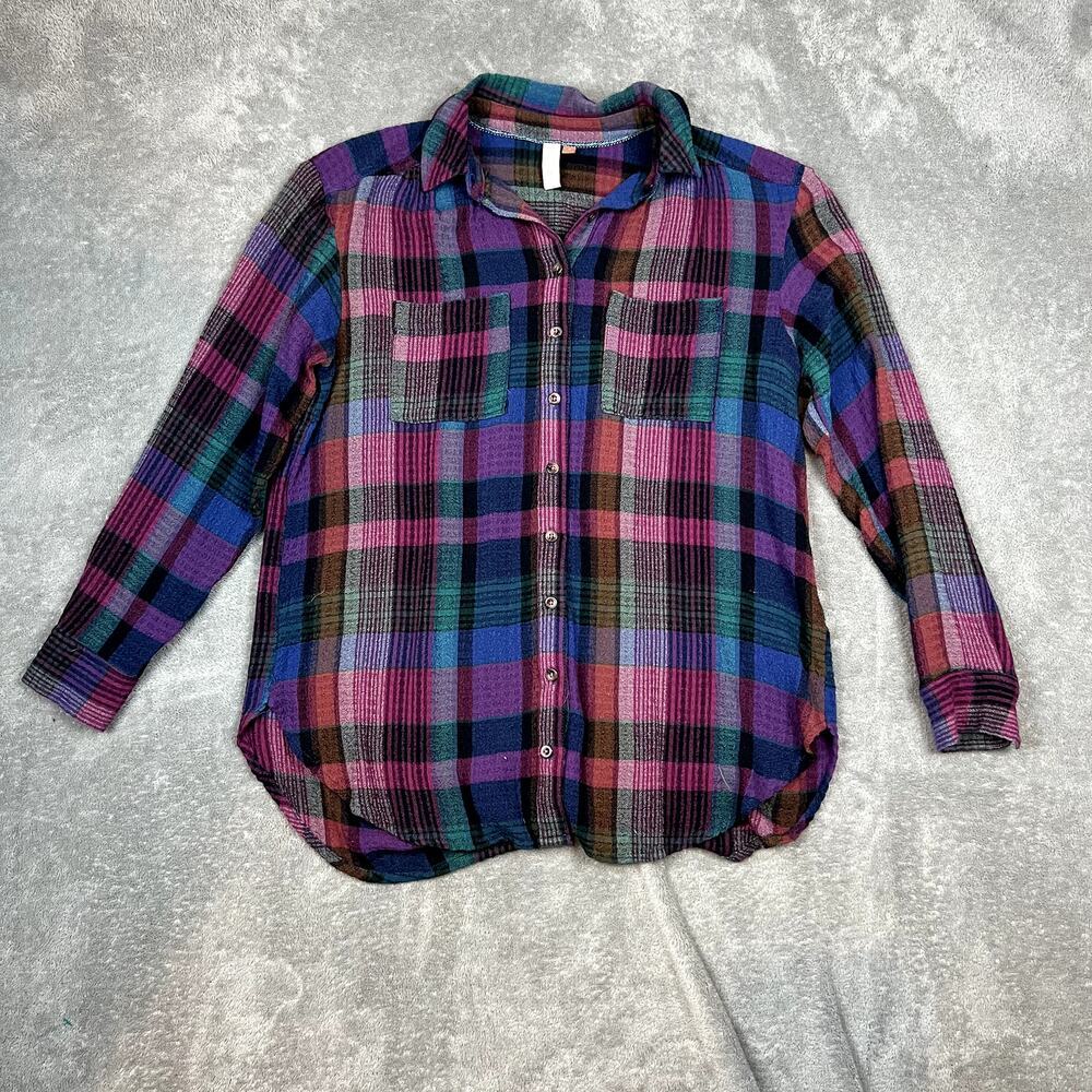 Pilcro Anthropologie Flannel Button Down Shirt Womens XS Plaid‎ Boho
